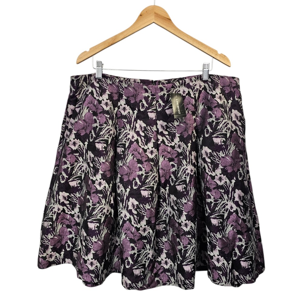 Lane Bryant Skirt 22 Purple Dark Floral Jacquard Pleated Pocket Whimsigoth NEW